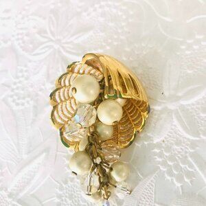 Vintage Pearl and AB Stones Dangling Brooch!